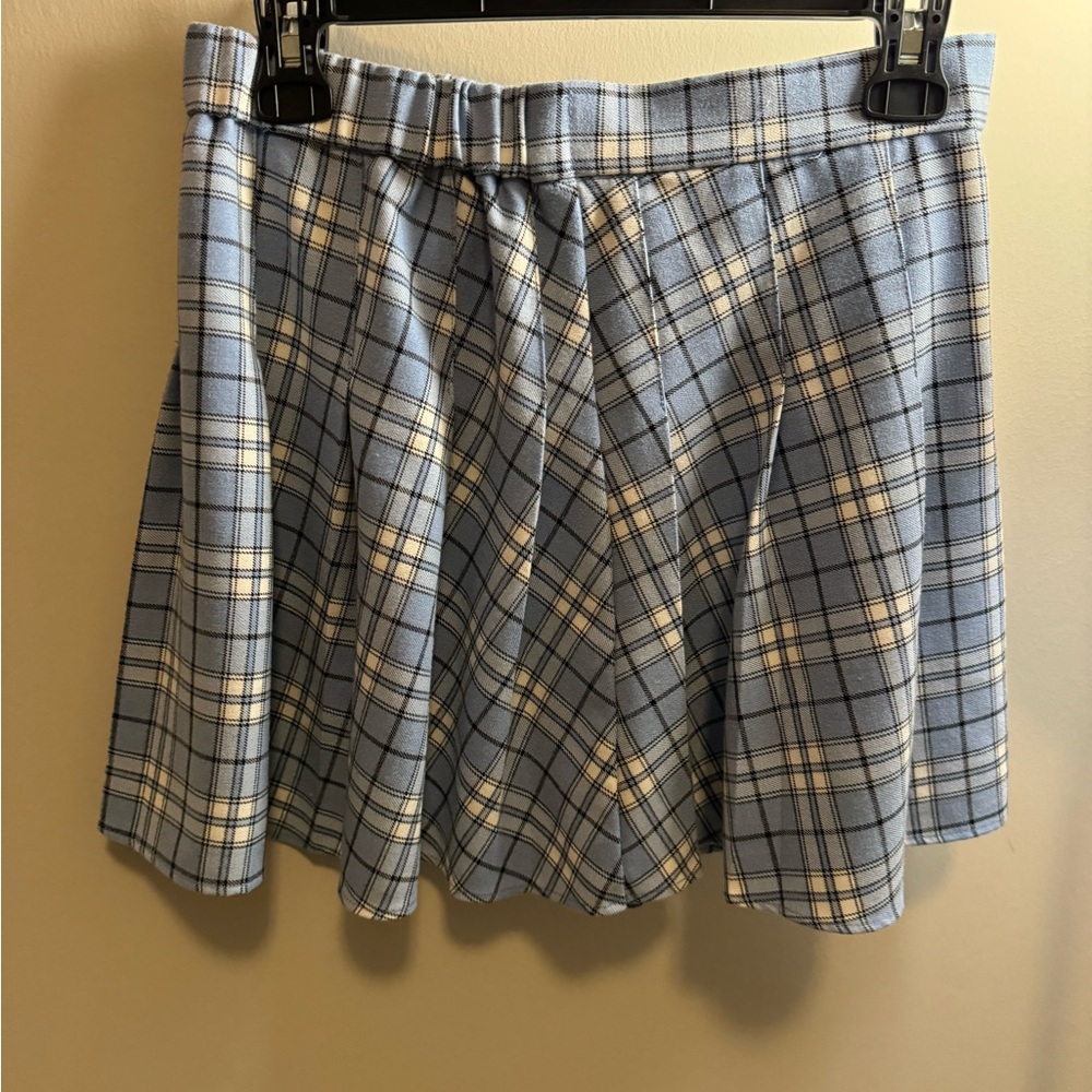 Blue Plaid Pleated Mini Skirt - Size S